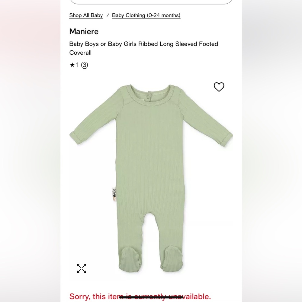 NWT maniere green ribbed footie